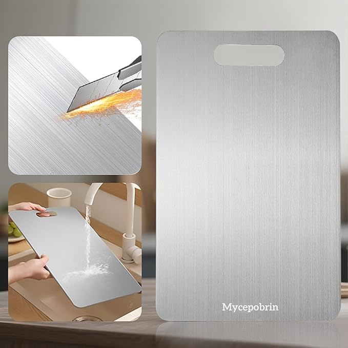 Katuchef Titanium Cutting Board, Siraat 100% Pure Apex Titanium Cutting Boards for Kitchen, Double Sided Non Toxic Celuxer Board for Cutting Meat Vegetable Fruit,Easy to clean(XL:15.35L*11.02W)