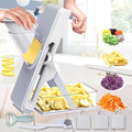 Mandoline Slicer Adjustable – Safe Vegetable Chopper & Potato Slicer with Container – Multifunctional Food Cutter Dicer for Salad & Fries – Kitchen Tool Gift Set (Grey)