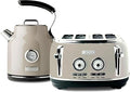 Haden Dorset 4 Slice Wide Slot Stainless Steel Toaster Bundled with 1.7 Liter Stainless Steel Electric Kettle with 360-Degree Base, Putty & Chrome