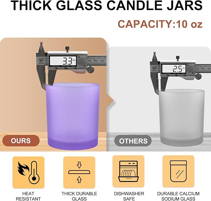 10 OZ Thick Candle Jars for Making Candles 15 Pcs, Empty Jars with Wood Lids for Candle Making, Sample Container, Frosted Purple