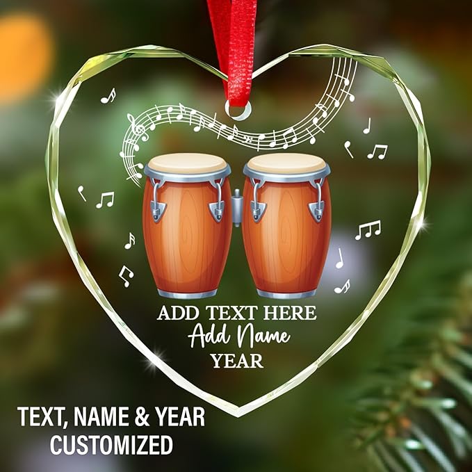 Custom Bongo Drums Glass Ornament Gift for Music Band, Bongo Drums Player Christmas Ornament 2025, Personalized Drummer Xmas Tree Ornaments with Text Name Year, Instrument Xmas Keepsake