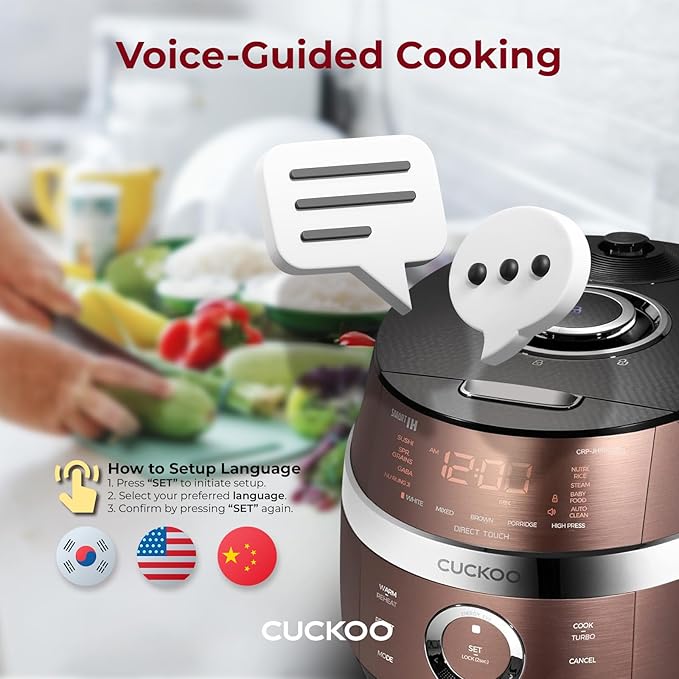 CUCKOO High Pressure Rice Cooker 6-Cup Uncooked / 12-Cup Cooked with Induction Heating Technology, Versatile Rice Maker with 16 Menu Options and Steam Plate, Voice Guide, Copper (CRP-JHR0609F)