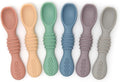PrimaStella Silicone Chew Spoon Set for Babies and Toddlers - Safety Tested - BPA Free - Microwave, Dishwasher and Freezer Safe - Earth Shades