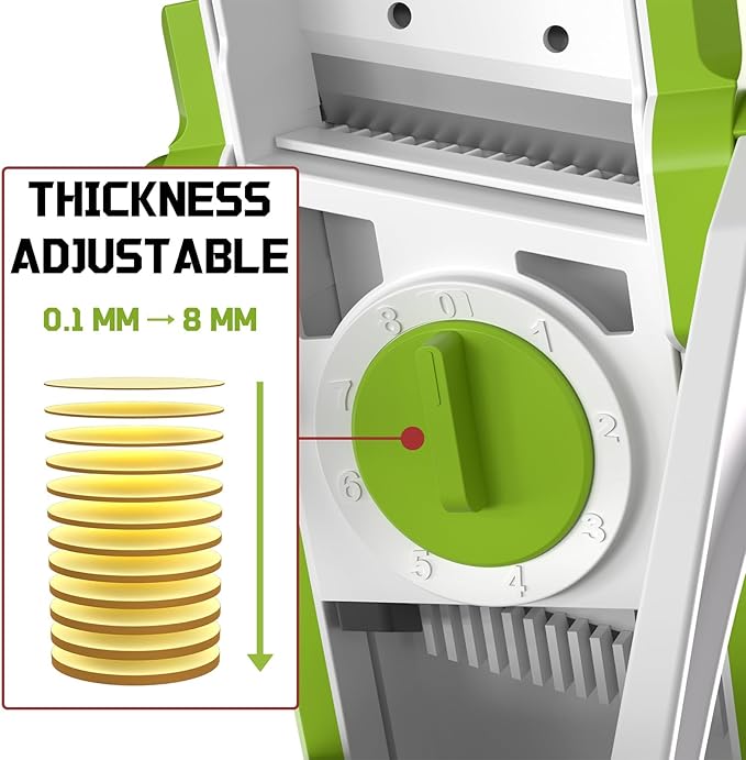 Safe Mandoline Slicer for Kitchen, Meal Prep, Potato Slicer, Adjustable/Easy to Clean/Storage, Kitchen Chopping Artifact, French Fry Cutter, Paring Knife/Cleaning Brush (only Slice, LightGray)