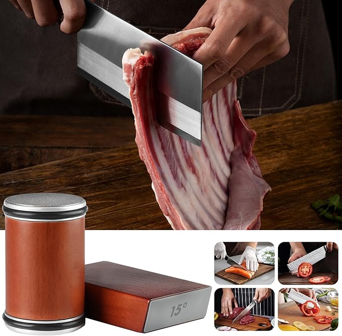 rolling knife sharpener, durable diamond grinding head, replacement grinding head, 15 degree and 20 degree sharpening bevel suitable for various kitchen knives