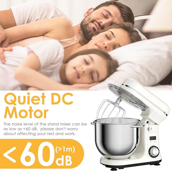 Biolomix Kitchen Electric Stand Mixer, 6 Speed Tilt Head Food Mixer with 6.5 QT Stainless Steel Bowl, Dough Hook, Flat Beater, Whisk and Anti Splash Cover, (6.5QT, White)