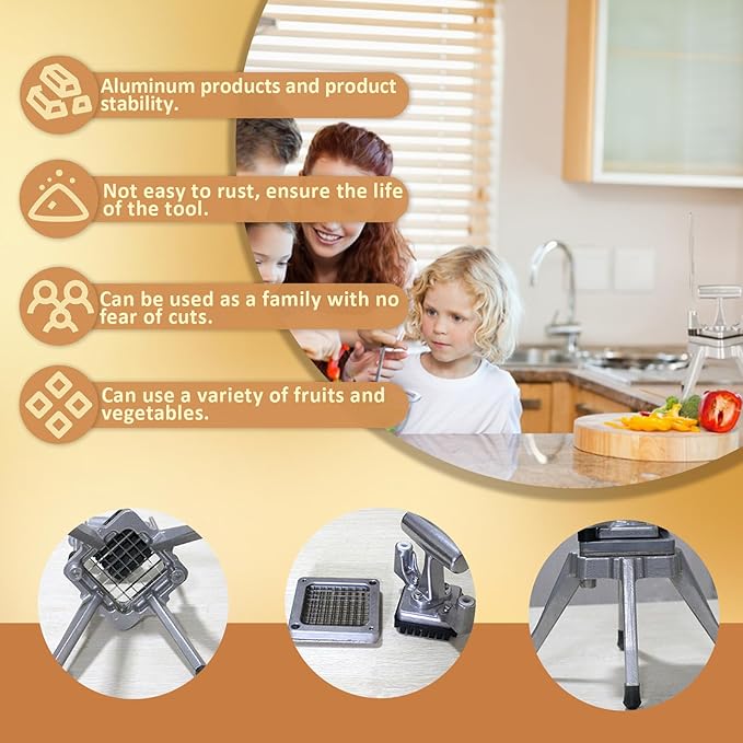 French Fry Cutter with 1/4" Blade, Commercial Vegetable Fruit Chopper, Stainless Steel Potato Cutter, Manual Heavy Duty Cutter for Potatoes Onion Peppers Mushrooms