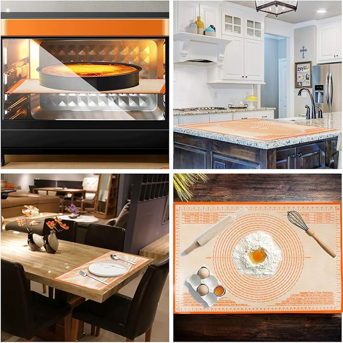 Non-slip Silicone Pastry Mat 36''By 24'' Nonstick Baking Mats Extra Large Counter Mat for Dough Rolling, Pastry, Pie Crust, Fondant, Cookies, Bread, Pasta, Pizza Mat