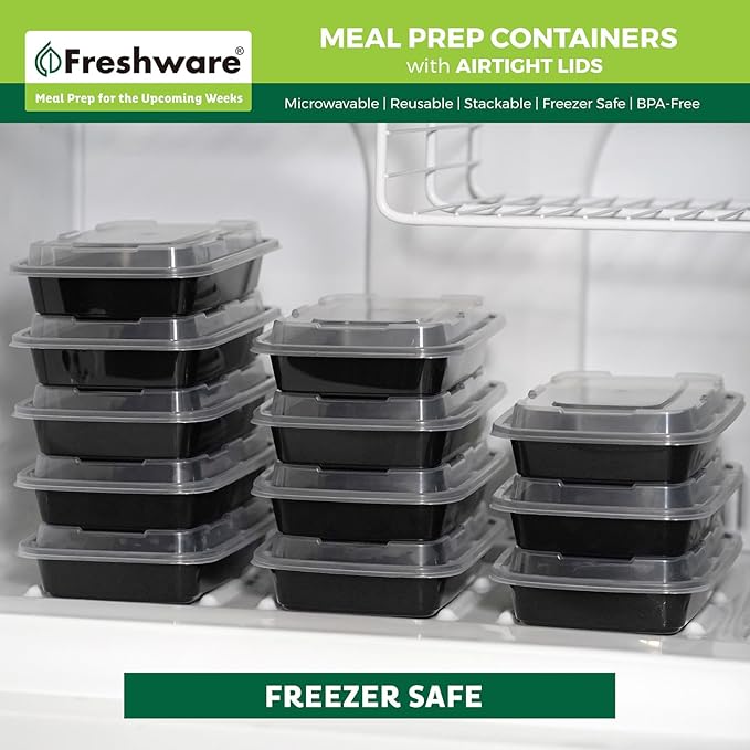 Freshware Meal Prep Containers [300 Pack] 1 Compartment with Lids, Food Storage Containers, Bento Box, BPA Free, Stackable, Microwave/Dishwasher/Freezer Safe (24 oz)