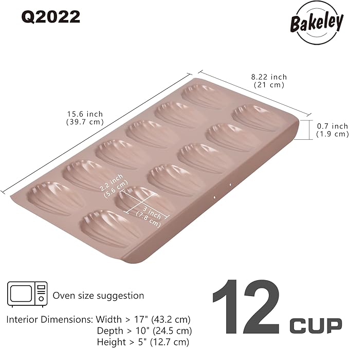 Madeleine Pan, 12-Cavity Mold Cake Pan Non-Stick Oval Shell Madeline Bakeware for Oven Baking (Rose Gold)