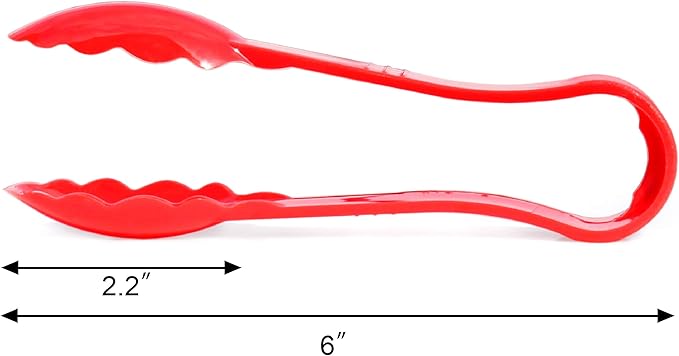New Star Foodservice 35728 Utility Tong, High Heat Plastic, Scalloped, 6 inch, Set of 12, Red