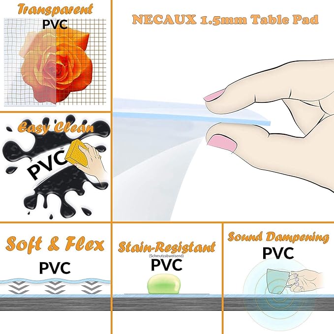 NECAUX Custom 24 x 51 Inch Frosted Table Cover Protector, 1.5mm Thick Plastic Water Resistent Heavy Duty Desk Pad Mat Non-Slip Tablecloth Protector for Coffee Table Sofa Table, Media Stand, Countertop