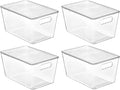 Vtopmart 4 Pack Clear Stackable Storage Bins with Lids, Large Plastic Containers with Handle for Pantry Organizer and Storage,Perfect for Kitchen,Fridge,Cabinet, Closet,Bathroom Organization
