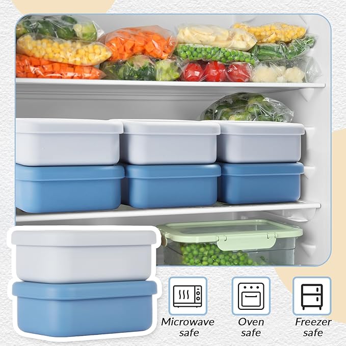 6 Packs 1 Cup Silicone Soup Freezer Molds with Lid Silicone Soup Freezer Trays Rectangle Reusable Food Preserving Tray Freezing Sauces Stews(Dark Blue, Gray)