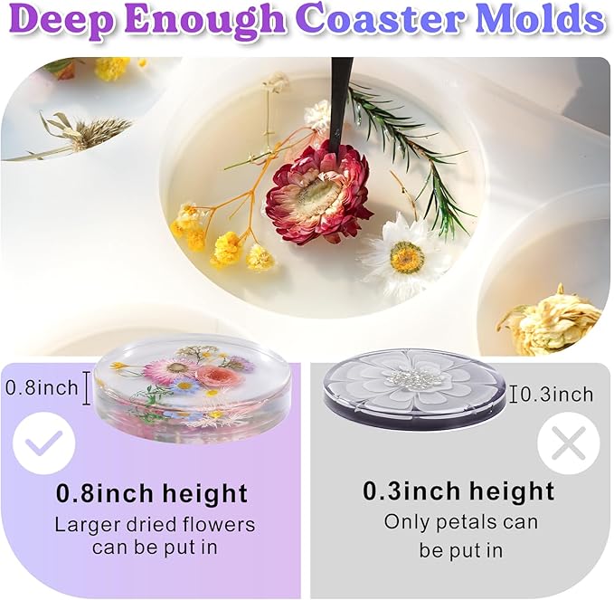 LET'S RESIN Extra Deep Resin Coaster Molds Silicone, 4 Inches Large 6 Cavity Silicone Molds for Resin, Round Epoxy Coaster Molds for Cups Mats, DIY Craft