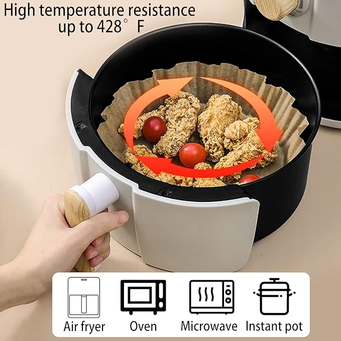 200Pcs Air Fryer Disposable Paper Liner, Round Non-Stick Air Fryer Liners Parchment Paper for Baking Roasting Roasting Microwave Oven (6.3 inch)