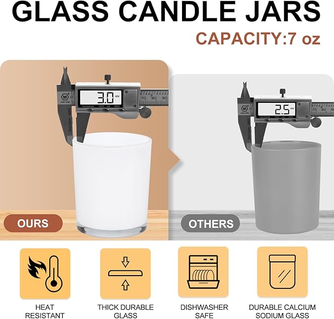 Thick Candle Jars for Making Candles 16 Pcs, 7 OZ Empty Jars with Wood Lids for Candle Making, Sample Container, White