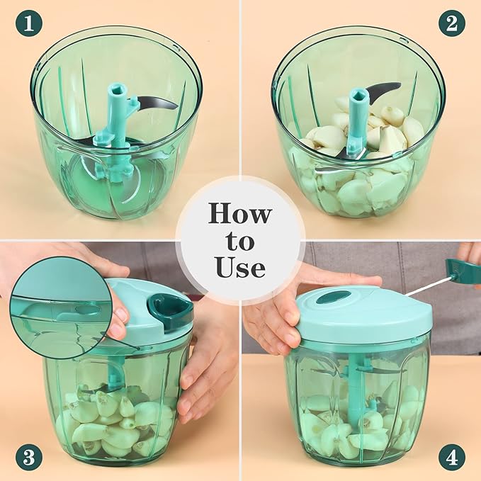 Cambom Manual Food Chopper Vegetable Cutter, Hand String Vegetable Chopper Onions Cutter for Vegetable Fruits Nuts BPA Free Food Safe Material, 900ml Blue