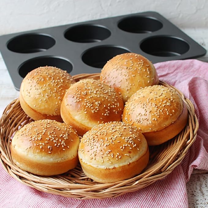 2 Pcs English Muffin Pans, 3.6 Inch Non-Stick 6 Cup Straight Side Cupcake Pan, Hamburger Bun Pan for Home/Kitchen Baking(Lid NOT Included)