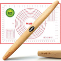 WALFOS French Rolling Pin and Silicone Baking Mat Set, Non-Stick Beech Wood Rolling Pin 17 Inch and Pastry Mat for Best Pie Crust, Cookie, Pasta and Pizza Dough