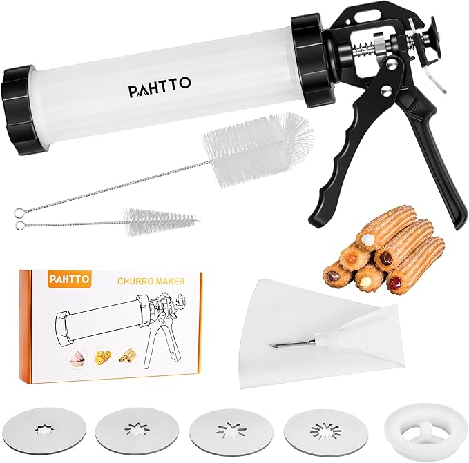 Churro Maker Kit, Hollow Churro Machine, Churro Maker Gun with Piping Bag and 2 Cleaning Brushes, 5 Nozzles for Various Shapes, Máquina para Hacer Churros, Perfect Gift