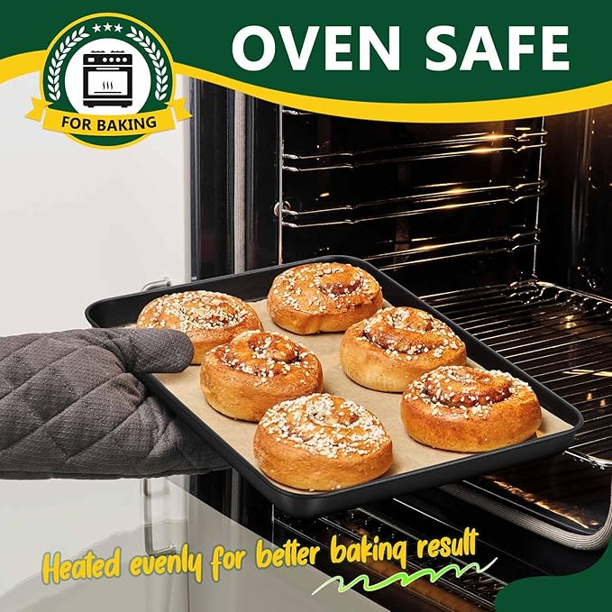 P&P CHEF 12.4 Inch Baking Cookie Sheet Pan, Carbon Steel Oven Tray, Non Stick Bakeware for Cooking Baking Bread Meat Vegetables, Sturdy & Healthy, Easy Clean, 1Pc