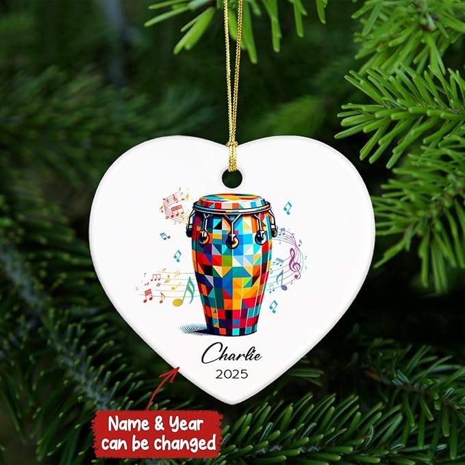 Conga Player Ceramic Ornaments Christmas, Custom Instrumentalist Ornament with Name & Year, Conga Musical Ceramic Ornament Gifts for Instrument Lovers, Personalized Musician Xmas Keepsake Tree 2025