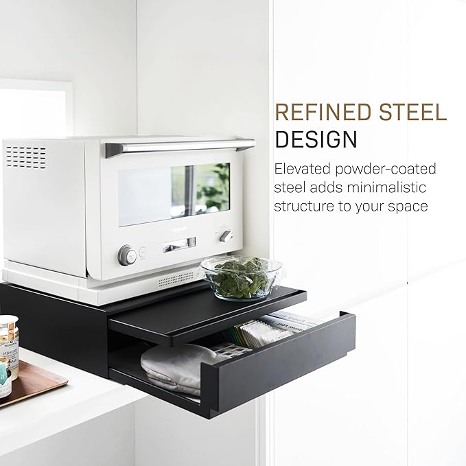 Yamazaki Home Tower Kitchen Countertop Organizer Appliance Stand With Drawer And Pull-Out Shelf - Steel