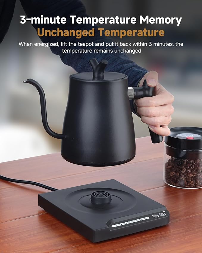 Electric Kettles - Gooseneck Electric Kettle with 7-Level Temperature Control,1-Liter Stainless Steel Inner 1000-Watt Quick Heating Hot Water kettle for Pour Over Coffee & Boil Hot Water