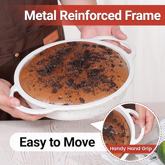 9 Inch Round Cake Pan, Metal Reinforced Frame Silicone Cake Mold for Baking with Handle Easy to Move 2 Pack Confetti