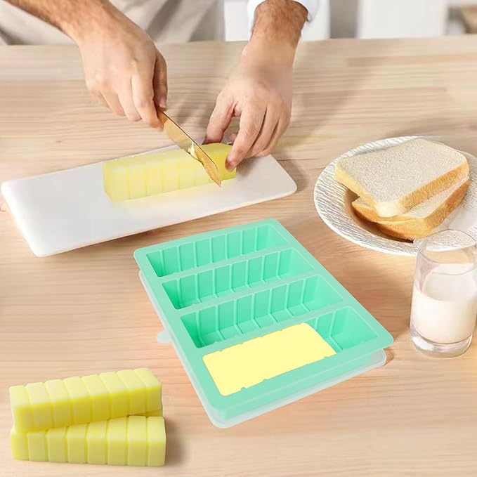 2Pack Butter Silicone Mold Tray with Lid, Non-Stick Butter Mold Tray for Homemade Butter Fits Standard Butter Stick Size, Ideal for Soap Bar, Energy Bar, Cake, Chocolate