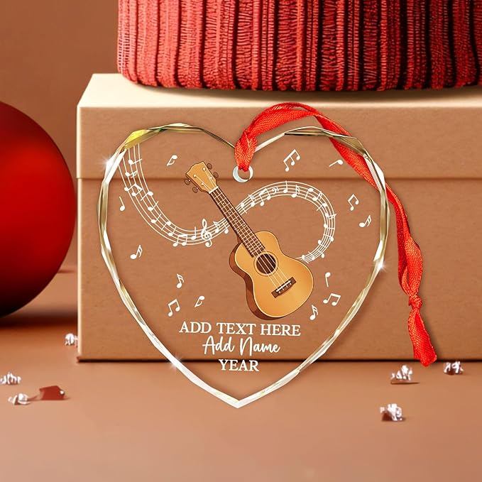 Personalized Ukulele Glass Ornament with Text Name Year, Ukulele Instrument Christmas Tree Ornament, Customized Musical Instrument Christmas Ornaments 2025, Gift for Men Women Music Lover