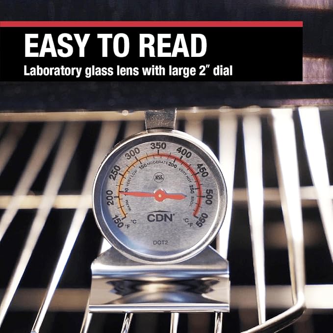 CDN Oven Thermometer ProAccurate®, Easy-to-Read 2"" Dial, Stainless Steel Housing, Temperature Zones, Stand or Hang, Monitor Oven Temperatures, NSF Certified - DOT2