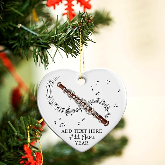Personalized Oboist Christmas Ceramic Ornament 2025, Custom Text Name & Year Oboe Ornament Gift for Student Friend, Oboe Teacher Christmas Tree Ornaments, Musical Instruments Xmas Decorations