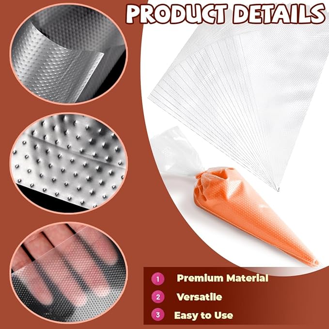 200PCS 12 Inch Disposable Piping Bags, Icing Piping Bags for Frosting, Thickened Non-Slip and Anti-Burst Pastry Bags for all Size Tips Couplers and Baking Cookies Candy Supplies Kits