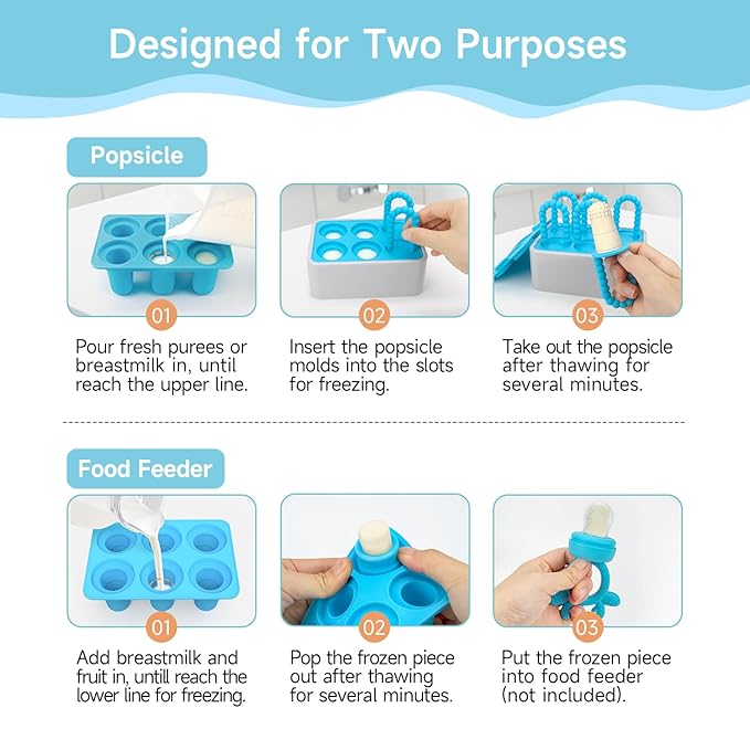 Morlike Baby Tiny Pops, 100% Silicone Popsicle Mold for Infants 4 Months +, Breastmilk Ice Pop Molds Teethers for Teething Relief, Baby Essentials, BPA Free & Dishwasher Safe (Mint)