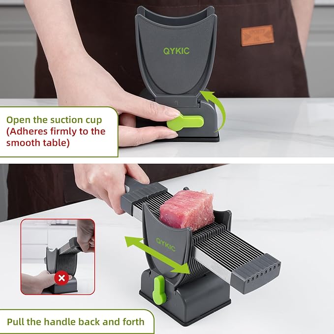Fresh Meat Slicer, Thickness Adjustable Stainless Steel Kitchen Cleaver Knife Set With Block, Manual Fresh Meat Cutter Jerky Slicer For Beef Pork, Cooking BBQ Hot Pot (Gray) (Gray)