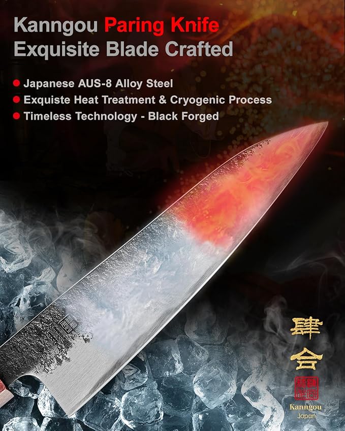 Paring Knife 5.3 inch Japanese Petty Knives, AUS-8 Alloy Steel Kitchen Utility Knife with Red Sandalwood and Eboy Wood Handle, Fruit Peeling Knife with Premium Box (WA Series)