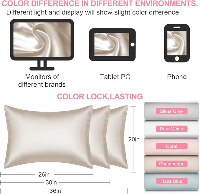 Mulberry Silk Pillow Cases Queen Size with Hidden Zipper, Ultra Smooth and Soft Breathable Cooling Silk Satin Pillowcase for Hair and Skin, Gifts for Women Men (Beige, 20x30 Inches, 1 Pack)