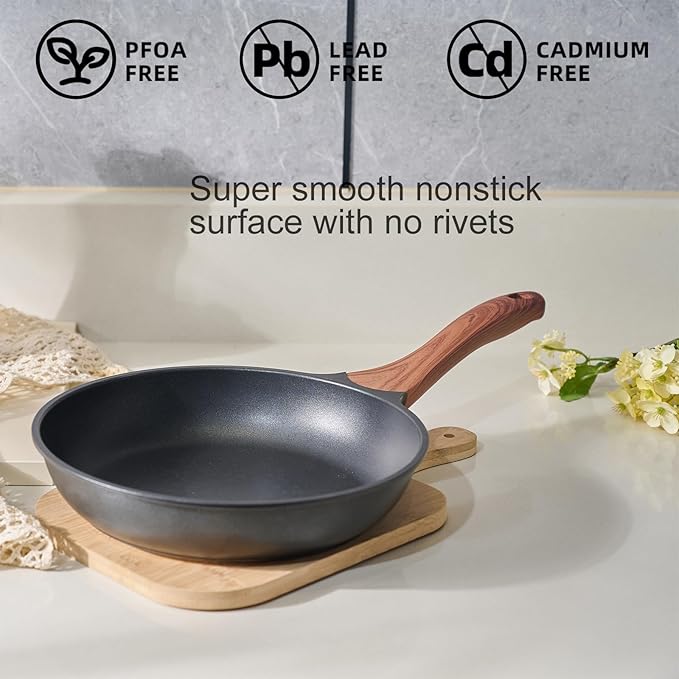 Nonstick Skillet 9.5 Inches Black Granite, Non Stick Frying Pan For Chef Cooking, Omelette Pan Egg Frying Healthy Stone Cookware, Compatible with All Stovetops, PFOA Free (Black, 9.5inch)