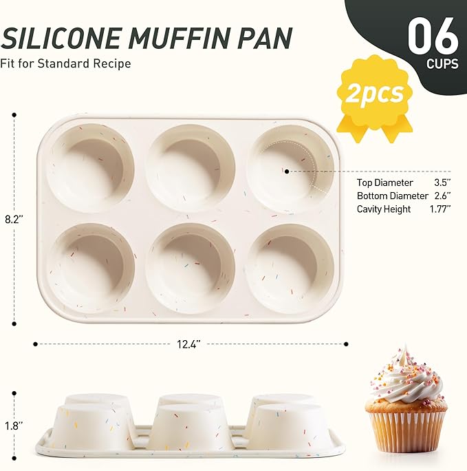 2 Pack 6 Cups Silicone Mini Muffin Pan with Metal Reinforced Frame Silicone Molds Cupcake Cake Baking Pans Cookie Baking Chocoflan Cupcake Mold Cake Molds Kitchen Baking Mom Gift Home Essentials