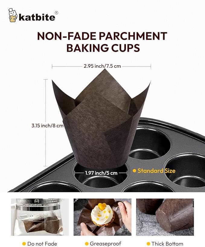 Katbite Tulip Cupcake Liners 200PCS, Muffin Baking Cupcake Liners Holders, Baking Cups, Cupcake Wrapper for Party, Wedding, Birthday, (Coffee)