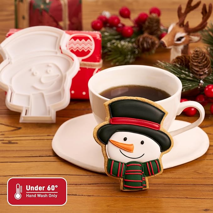 Flycalf Christmas Cookie Cutters Snowman with Plunger Stamps Holiday PLA Baking Accessories Cutter Molds Gifts Decorative Party 3.5" Kitchen Cake Supplies
