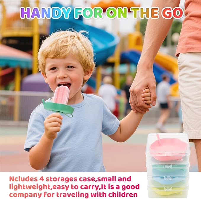 Silicone Popsicle Holders, BPA-Free Silicone, Mess Free for Kids Frozen Ice Cream Cone Holder with Straw, Reusable, with Storage Box, Perfect for Summer Gatherings and Outdoor Picnics (4 Pack)