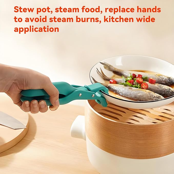Hot Plate Grippers, Hot Plate Gripper Lifters Tongs, Multi-function Anti-Scald Bowl Clip, Silicone Non-slip Hot Dish Plate Holder, Kitchen Utensil for Bowls,Pans,Dishes (Green-2pcs)