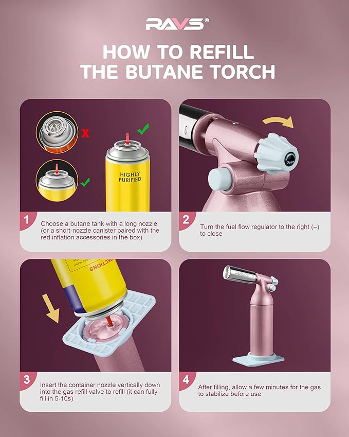 RAVS Refillable Double Flame Butane Torch, Creme Brulee Torch with Adjustable Flame, 20G Large Capacity Culinary Torch for Soldering, BBQ, Baking, DIY, Unique Gifts for Women, Butane Fuel Not Included