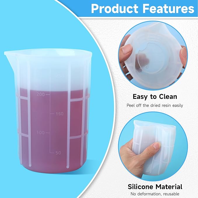 Gartful 300ml Large Silicone Measuring Cups, 10OZ Reusable Squeeze and Pour Resin Cups for Epoxy, Casting Molds, Slime, Craft Art Projects, Cup Making, Waxing, 6 Packs