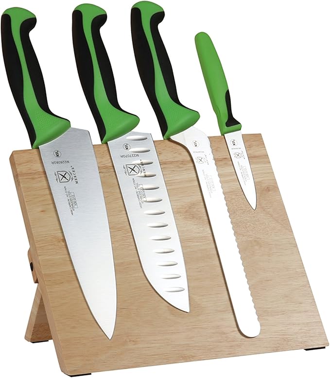 Mercer Culinary Millennia Colors 5-Piece Magnetic Board Set with Green Handles, Rubberwood