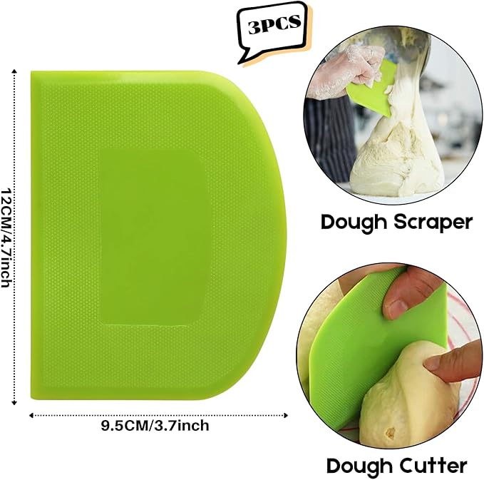SURDOCA Dough Scraper Bench Scraper - 3P 4.7x3.7" Plastic Flexible Bowl Scraper, Sharp Edge & Angles Cake Scraper. Non-Slip Bakeware Decorating Tools Sculpting & Modeling Tools - Yellow+Green+Yellow