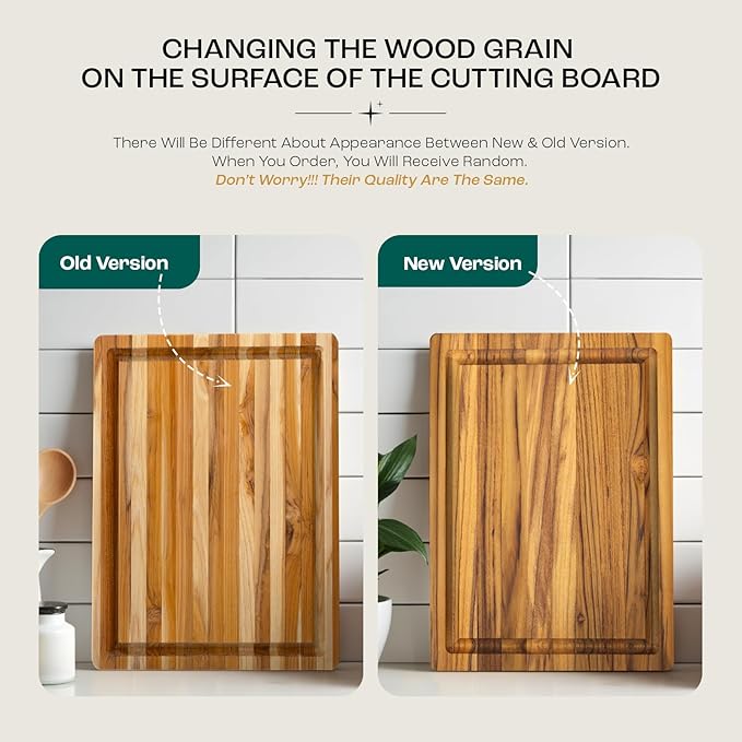 Yes4All Solid Teak Cutting Boards for Kitchen, [17''L x 13''W x 1.5” Thick] Medium Edge Grain Butcher Block Cutting Board, Food Safe Surface Wood Cutting Boards with Juice Grooves and Easy Grip Handle